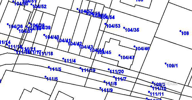 Parcela st. 104/45 v KÚ Práče, Katastrální mapa