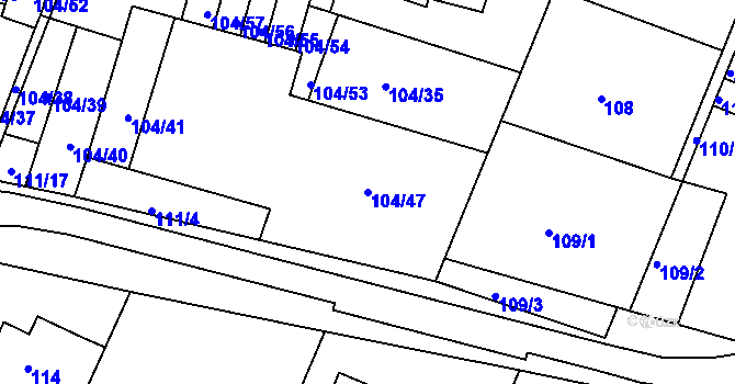 Parcela st. 104/47 v KÚ Práče, Katastrální mapa