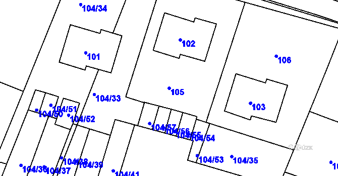 Parcela st. 105 v KÚ Práče, Katastrální mapa