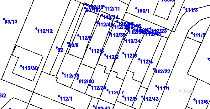 Parcela st. 112/2 v KÚ Práče, Katastrální mapa
