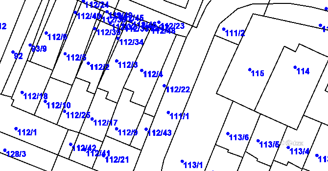 Parcela st. 112/22 v KÚ Práče, Katastrální mapa