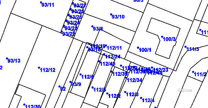 Parcela st. 112/24 v KÚ Práče, Katastrální mapa