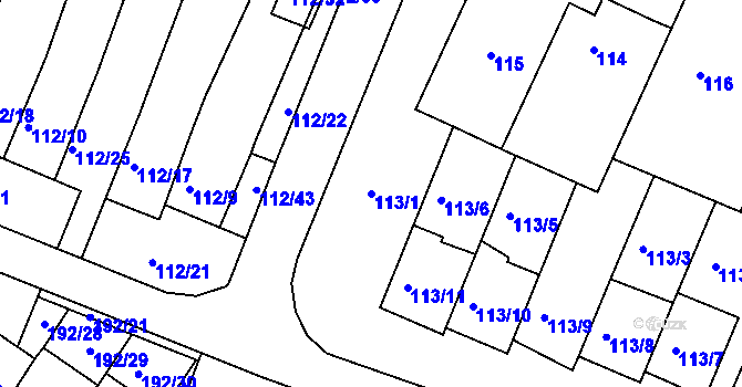 Parcela st. 113/1 v KÚ Práče, Katastrální mapa