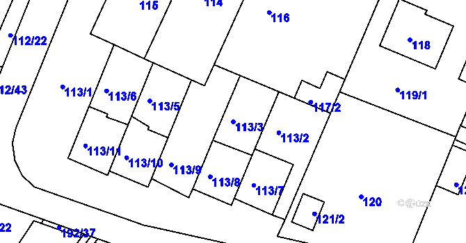 Parcela st. 113/3 v KÚ Práče, Katastrální mapa