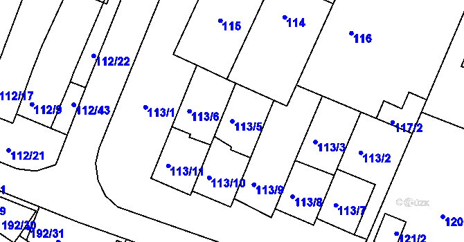 Parcela st. 113/5 v KÚ Práče, Katastrální mapa