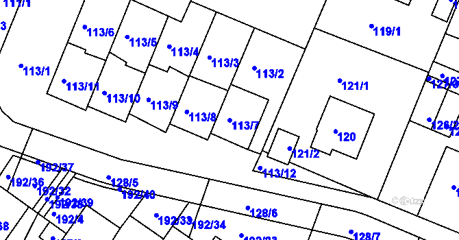 Parcela st. 113/7 v KÚ Práče, Katastrální mapa