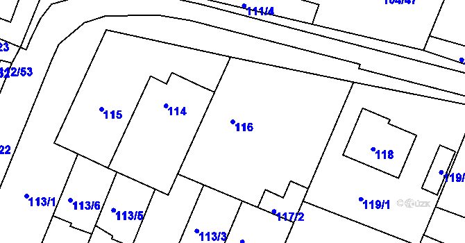 Parcela st. 116 v KÚ Práče, Katastrální mapa