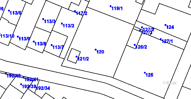 Parcela st. 120 v KÚ Práče, Katastrální mapa