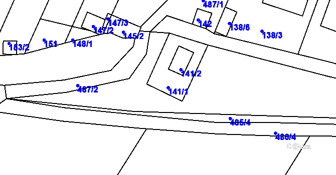 Parcela st. 141/1 v KÚ Práče, Katastrální mapa