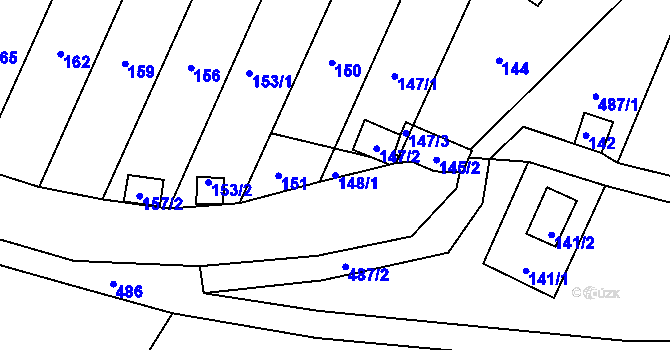 Parcela st. 148/1 v KÚ Práče, Katastrální mapa