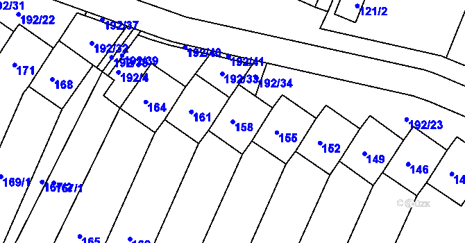 Parcela st. 158 v KÚ Práče, Katastrální mapa