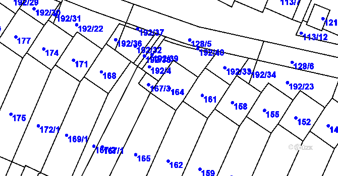 Parcela st. 164 v KÚ Práče, Katastrální mapa