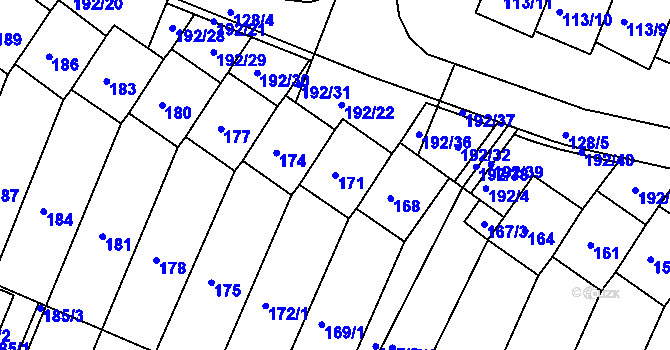 Parcela st. 171 v KÚ Práče, Katastrální mapa