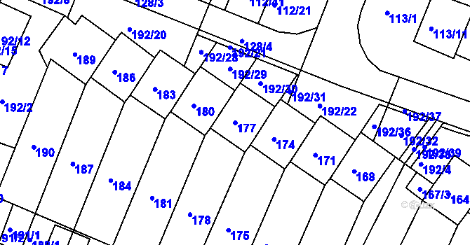 Parcela st. 177 v KÚ Práče, Katastrální mapa