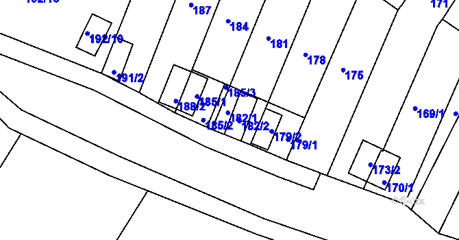 Parcela st. 182 v KÚ Práče, Katastrální mapa
