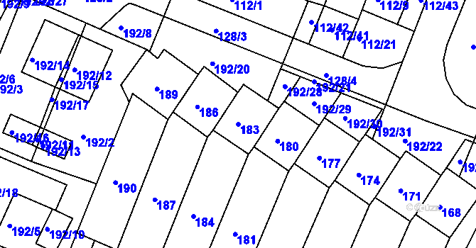 Parcela st. 183 v KÚ Práče, Katastrální mapa