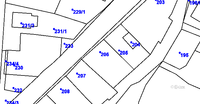Parcela st. 206 v KÚ Práče, Katastrální mapa