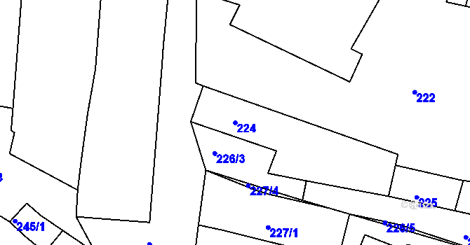 Parcela st. 224 v KÚ Práče, Katastrální mapa