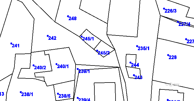 Parcela st. 245/2 v KÚ Práče, Katastrální mapa