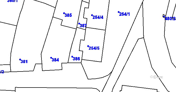 Parcela st. 254/5 v KÚ Práče, Katastrální mapa
