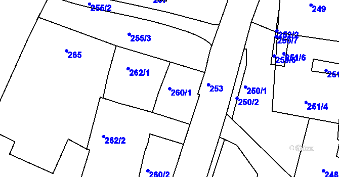 Parcela st. 260/1 v KÚ Práče, Katastrální mapa