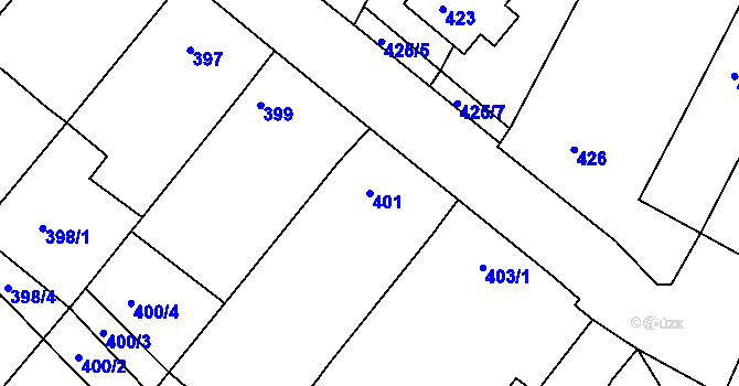 Parcela st. 401 v KÚ Práče, Katastrální mapa