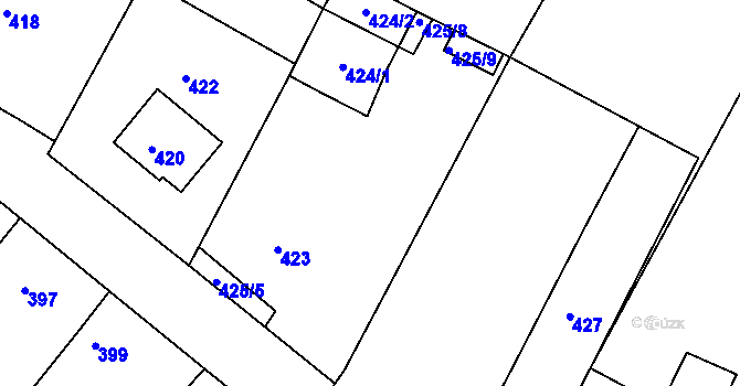 Parcela st. 425/1 v KÚ Práče, Katastrální mapa
