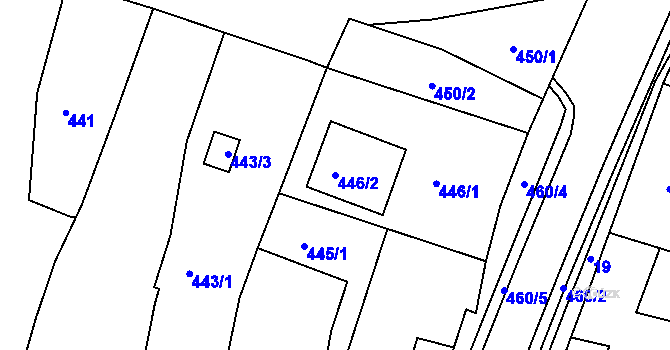 Parcela st. 446/2 v KÚ Práče, Katastrální mapa