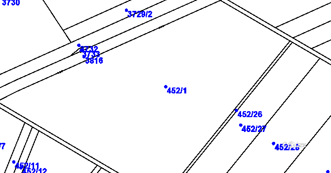 Parcela st. 452/1 v KÚ Práče, Katastrální mapa