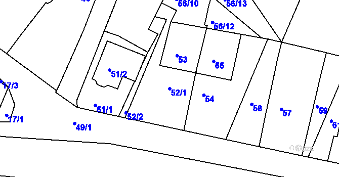 Parcela st. 52/1 v KÚ Práče, Katastrální mapa