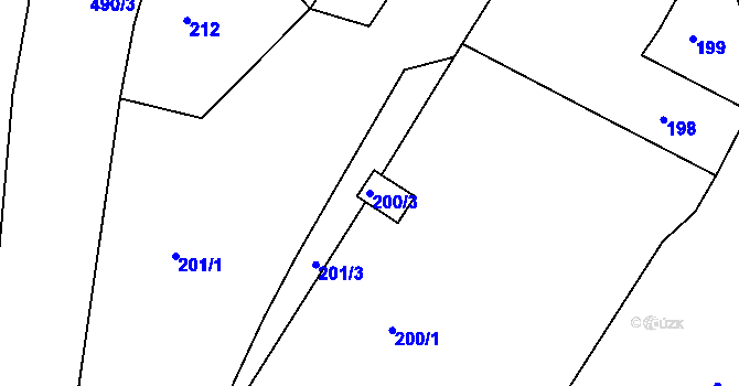 Parcela st. 200/3 v KÚ Práče, Katastrální mapa