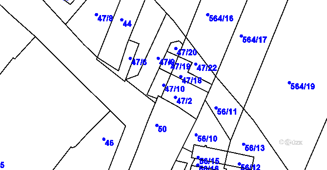 Parcela st. 47/10 v KÚ Práče, Katastrální mapa