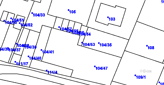 Parcela st. 104/53 v KÚ Práče, Katastrální mapa
