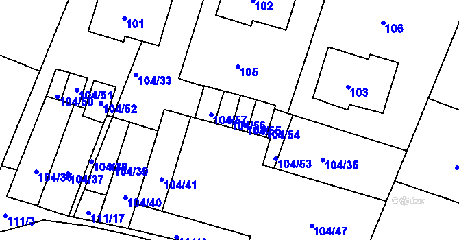 Parcela st. 104/56 v KÚ Práče, Katastrální mapa