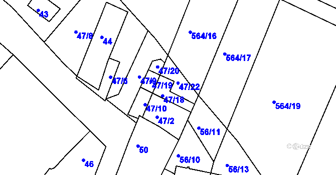 Parcela st. 47/5 v KÚ Práče, Katastrální mapa