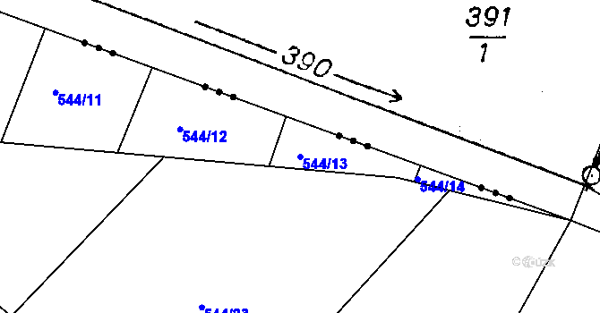 Parcela st. 544/13 v KÚ Práče, Katastrální mapa