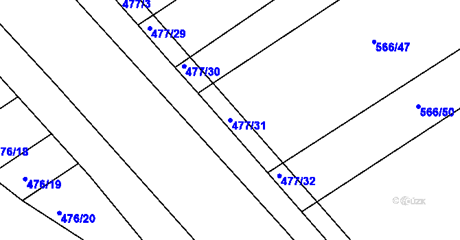 Parcela st. 477/31 v KÚ Práče, Katastrální mapa