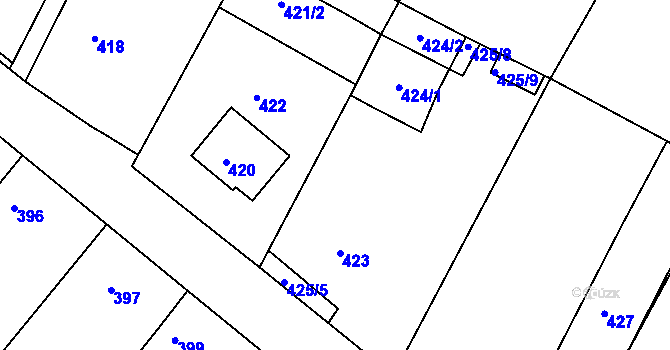 Parcela st. 425/6 v KÚ Práče, Katastrální mapa