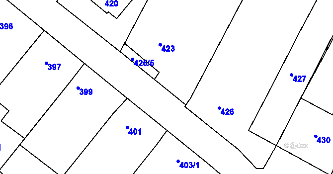 Parcela st. 425/7 v KÚ Práče, Katastrální mapa
