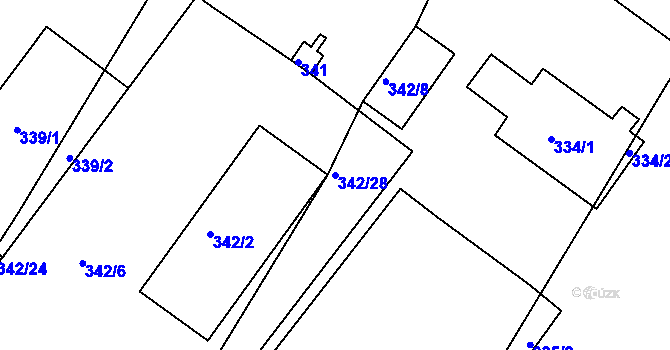 Parcela st. 342/28 v KÚ Práče, Katastrální mapa