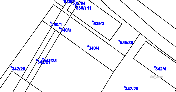 Parcela st. 340/4 v KÚ Práče, Katastrální mapa