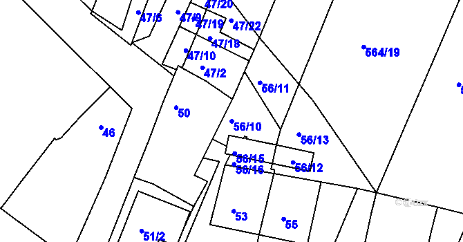 Parcela st. 56/10 v KÚ Práče, Katastrální mapa