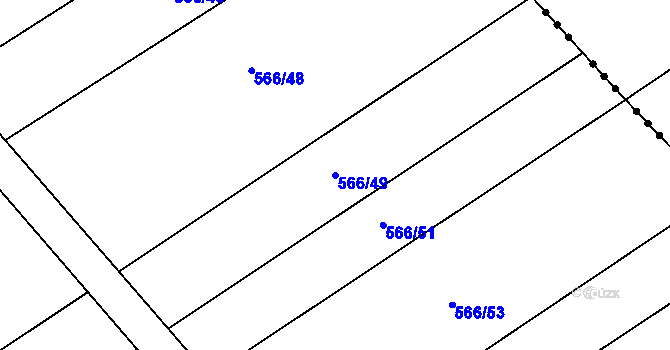 Parcela st. 566/49 v KÚ Práče, Katastrální mapa