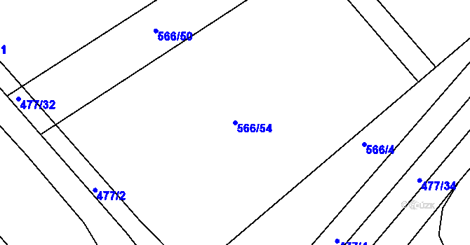 Parcela st. 566/54 v KÚ Práče, Katastrální mapa