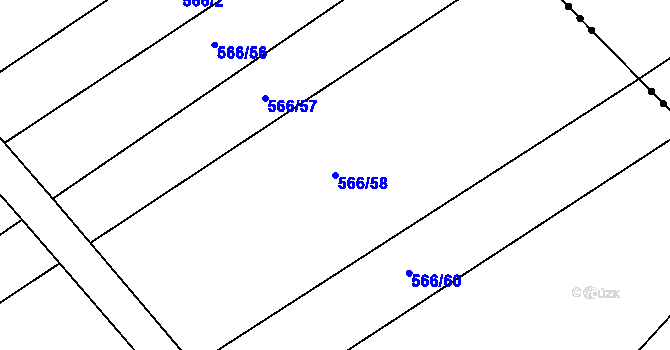 Parcela st. 566/58 v KÚ Práče, Katastrální mapa