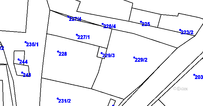 Parcela st. 229/3 v KÚ Práče, Katastrální mapa