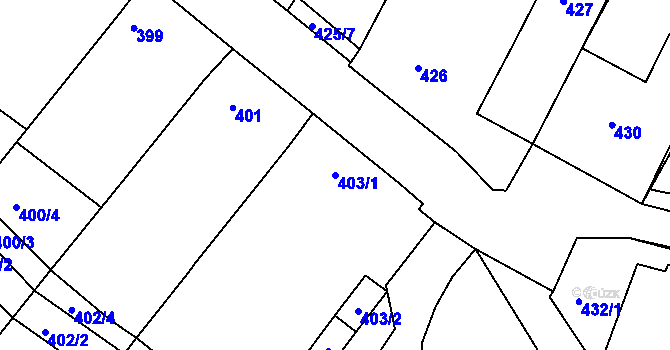Parcela st. 403/1 v KÚ Práče, Katastrální mapa