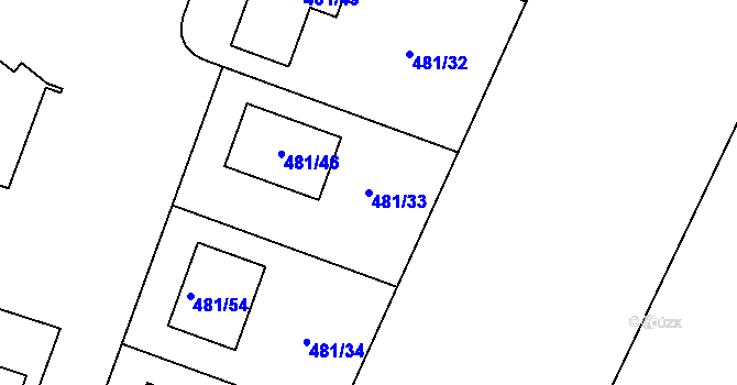 Parcela st. 481/33 v KÚ Práče, Katastrální mapa