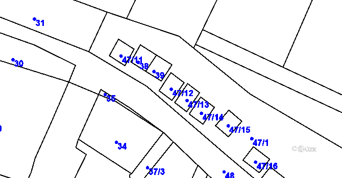 Parcela st. 47/12 v KÚ Práče, Katastrální mapa