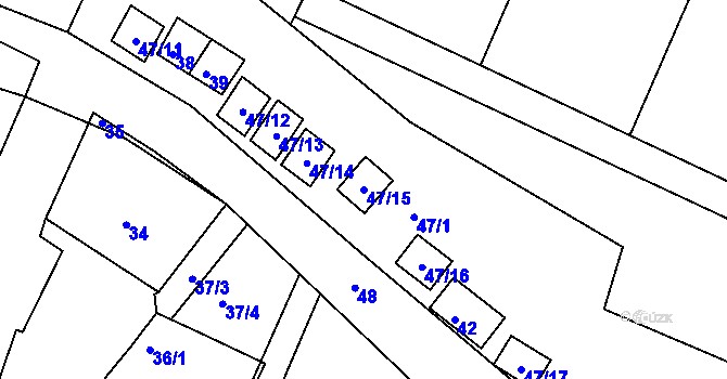 Parcela st. 47/15 v KÚ Práče, Katastrální mapa